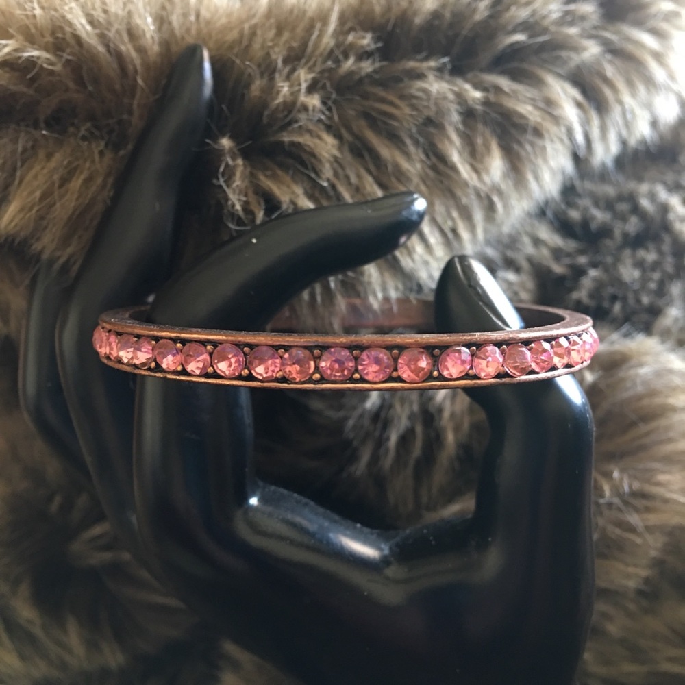 Vintage pink crystal rhinestone bangle bracelet